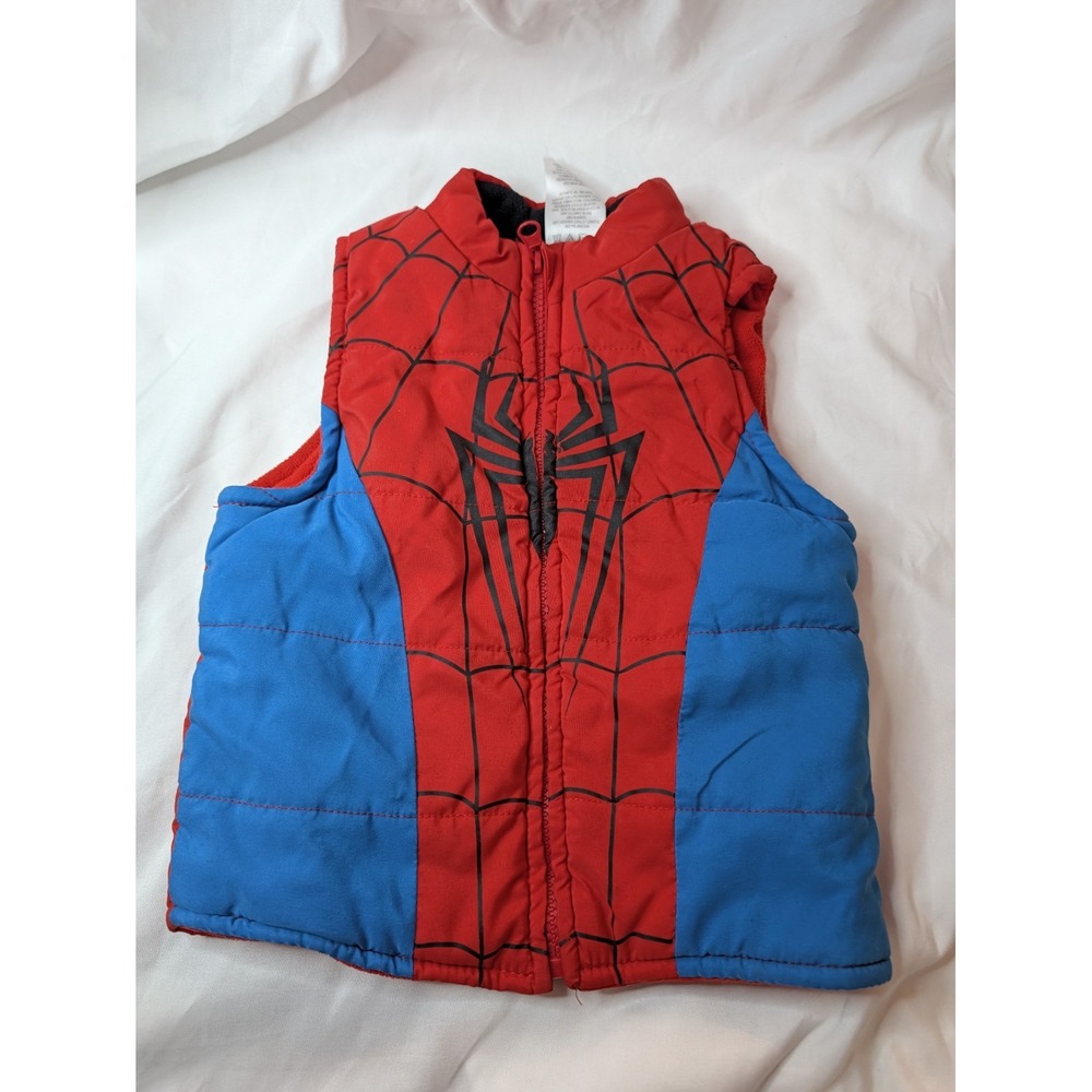 Marvel Spider-Man Toddler Boys Puffer Vest Size 3T Red Blue Fleece Lined Zip